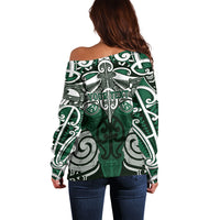 Personalised Maori Ngati Maniapoto Off Shoulder Sweater Silver Fern Kowhaiwhai Art LT01 - Polynesian Pride