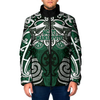 Personalised Maori Ngati Maniapoto Padded Jacket Silver Fern Kowhaiwhai Art LT01 Men Green - Polynesian Pride