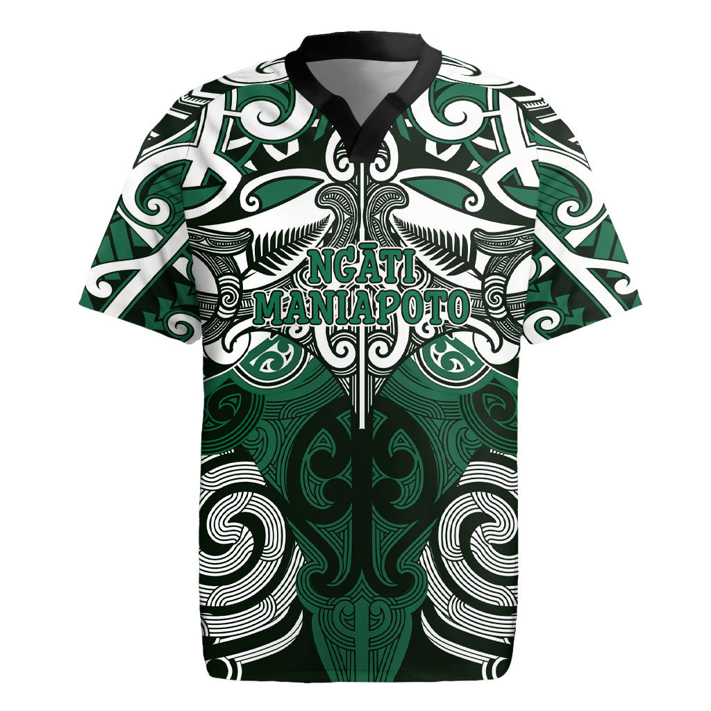 Personalised Maori Ngati Maniapoto Rugby Jersey Silver Fern Kowhaiwhai Art LT01 Green - Polynesian Pride