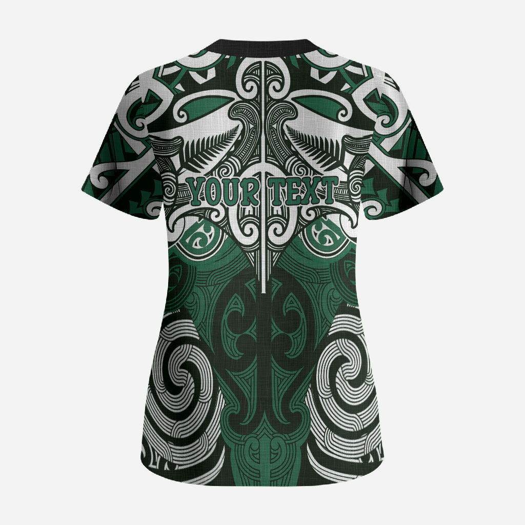 Personalised Maori Ngati Maniapoto Scrub Top Silver Fern Kowhaiwhai Art LT01 - Polynesian Pride