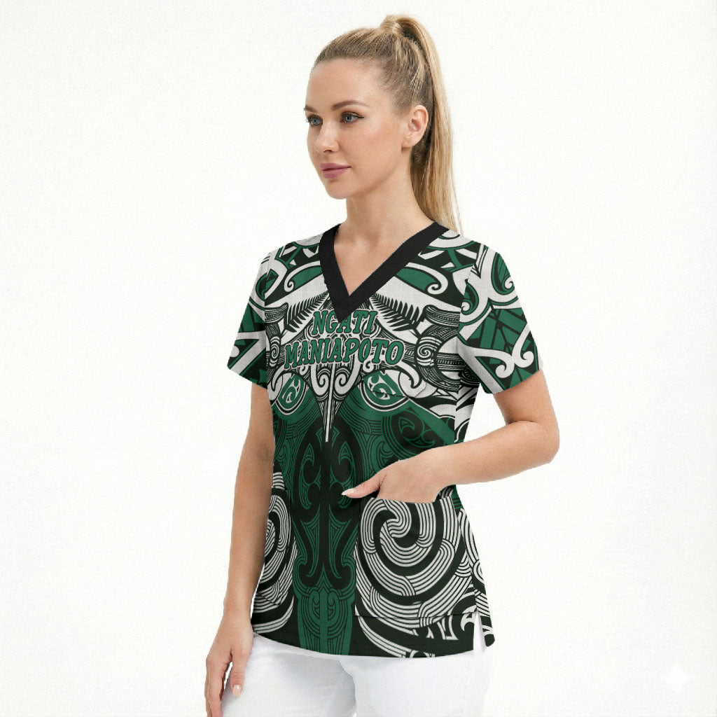 Personalised Maori Ngati Maniapoto Scrub Top Silver Fern Kowhaiwhai Art LT01 - Polynesian Pride