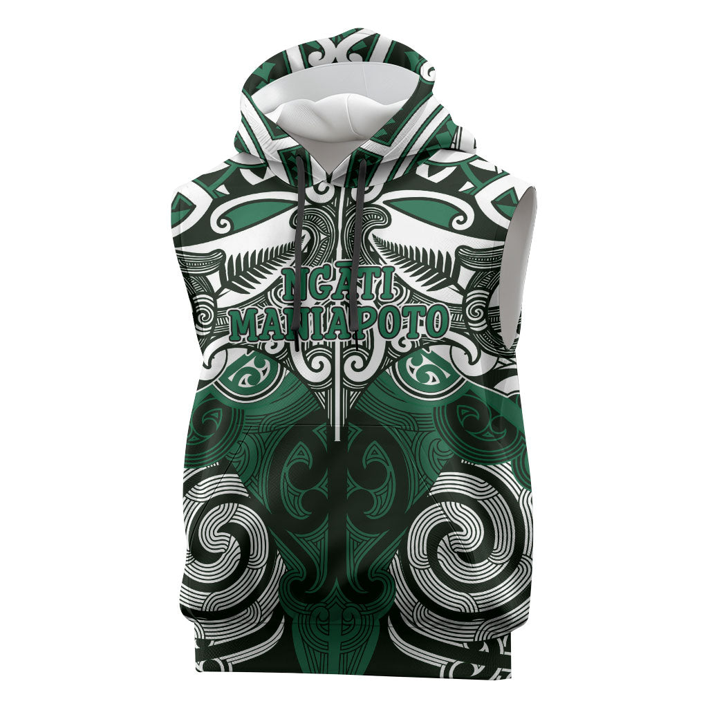 Personalised Maori Ngati Maniapoto Sleeveless Hoodie Silver Fern Kowhaiwhai Art LT01 Green - Polynesian Pride