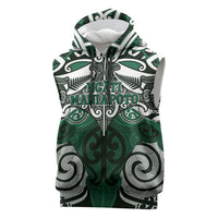 Personalised Maori Ngati Maniapoto Sleeveless Hoodie Silver Fern Kowhaiwhai Art LT01 Green - Polynesian Pride
