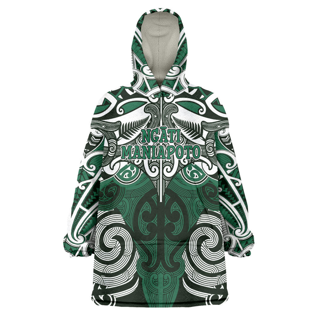 Personalised Maori Ngati Maniapoto Wearable Blanket Hoodie Silver Fern Kowhaiwhai Art LT01 One Size Green - Polynesian Pride