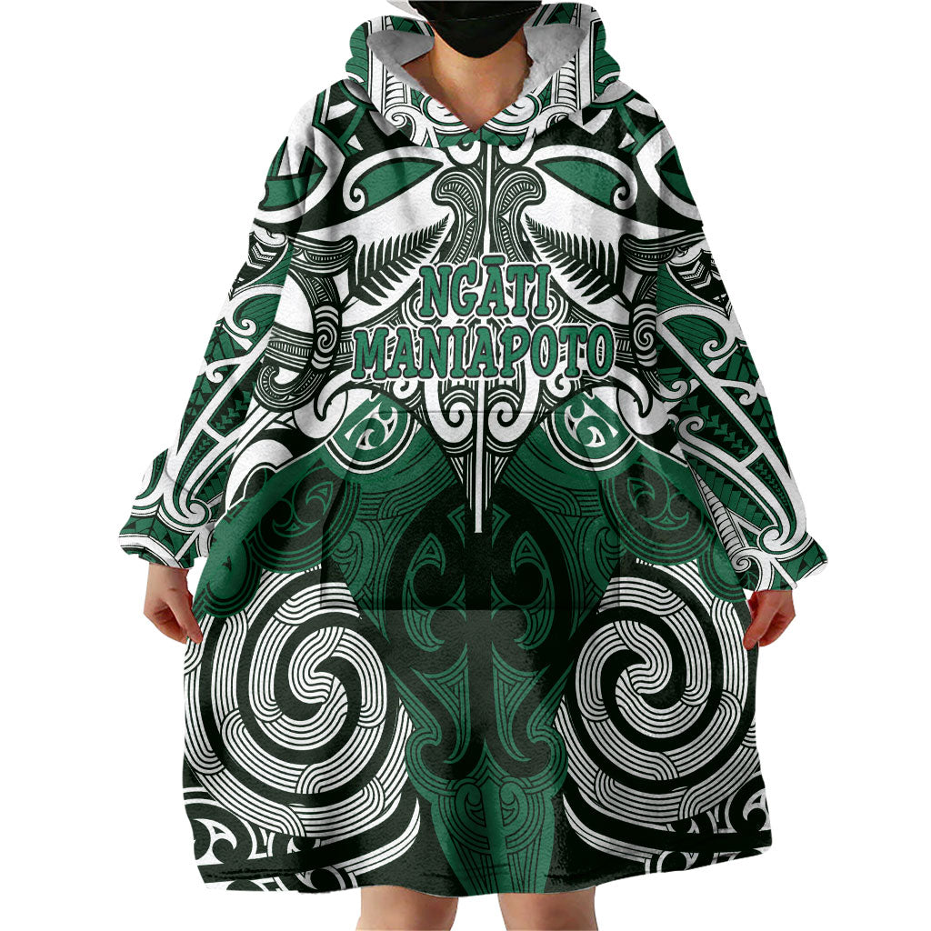 Personalised Maori Ngati Maniapoto Wearable Blanket Hoodie Silver Fern Kowhaiwhai Art LT01 - Polynesian Pride