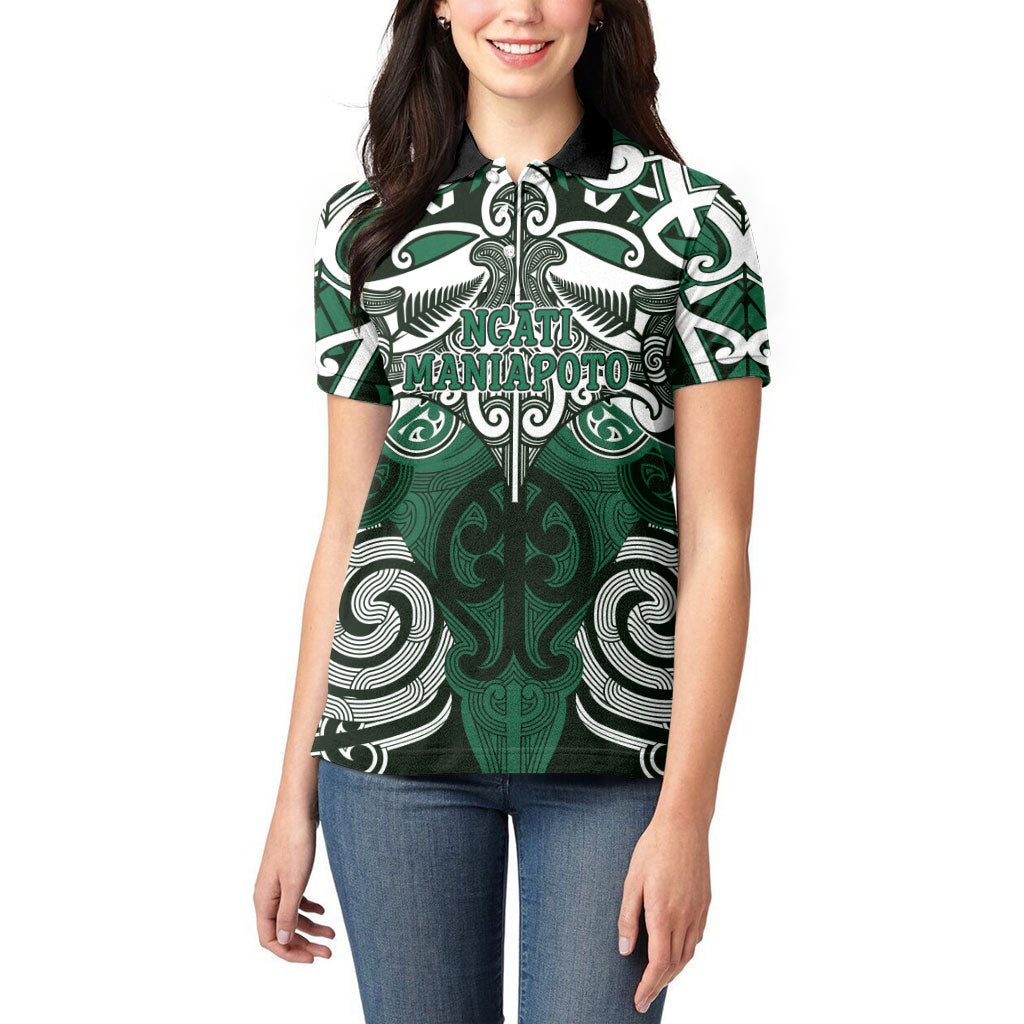 Personalised Maori Ngati Maniapoto Women Polo Shirt Silver Fern Kowhaiwhai Art LT01 - Polynesian Pride