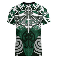 Personalised Maori Ngati Maniapoto Women V-Neck T-Shirt Silver Fern Kowhaiwhai Art LT01 - Polynesian Pride