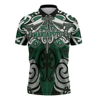 Personalised Maori Ngati Maniapoto Zipper Polo Shirt Silver Fern Kowhaiwhai Art LT01 Green - Polynesian Pride
