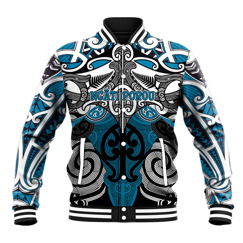 Personalised Maori Ngati Porou Baseball Jacket Silver Fern Kowhaiwhai Art LT01 Unisex Blue - Polynesian Pride