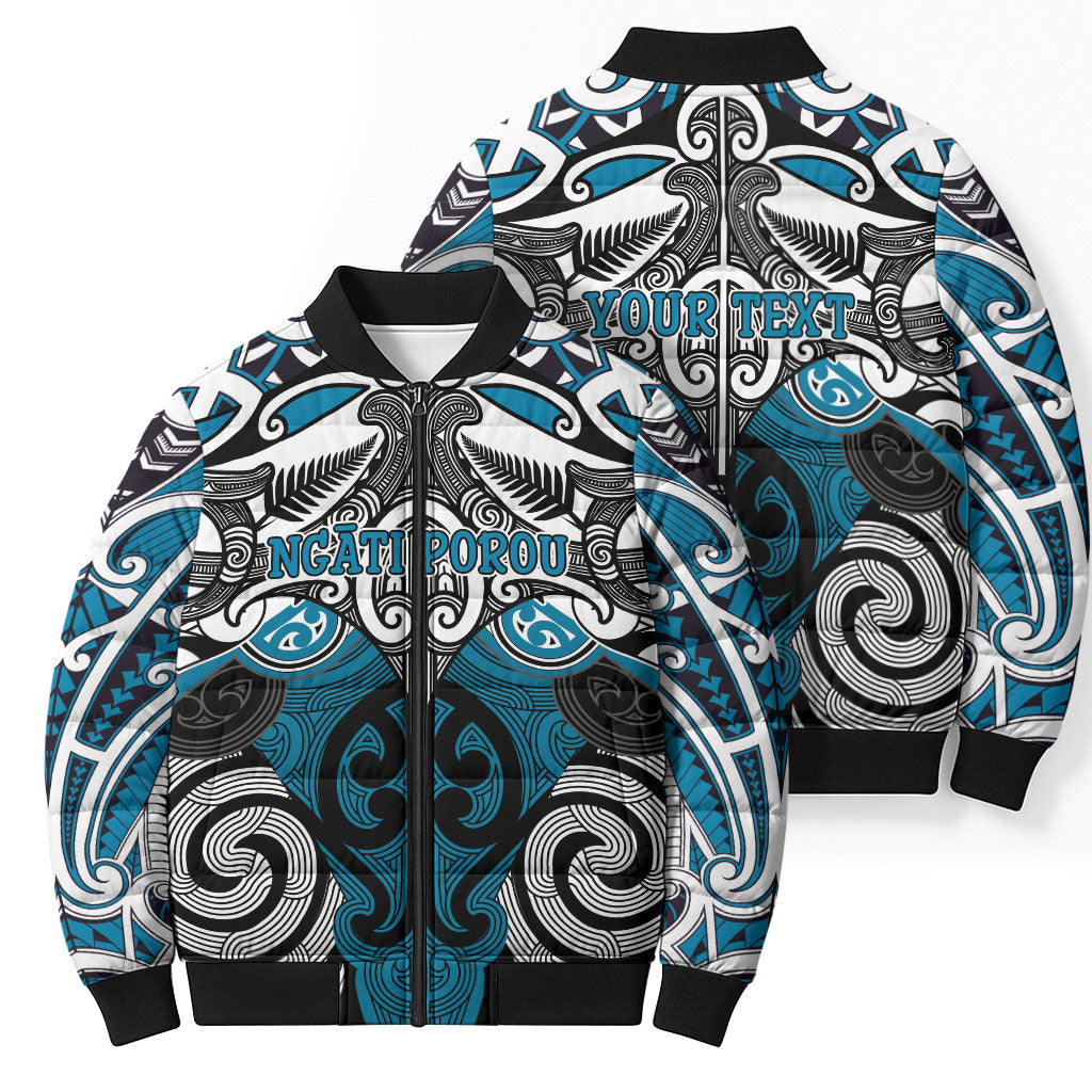 Personalised Maori Ngati Porou Bomber Puffer Jacket Silver Fern Kowhaiwhai Art LT01 - Polynesian Pride