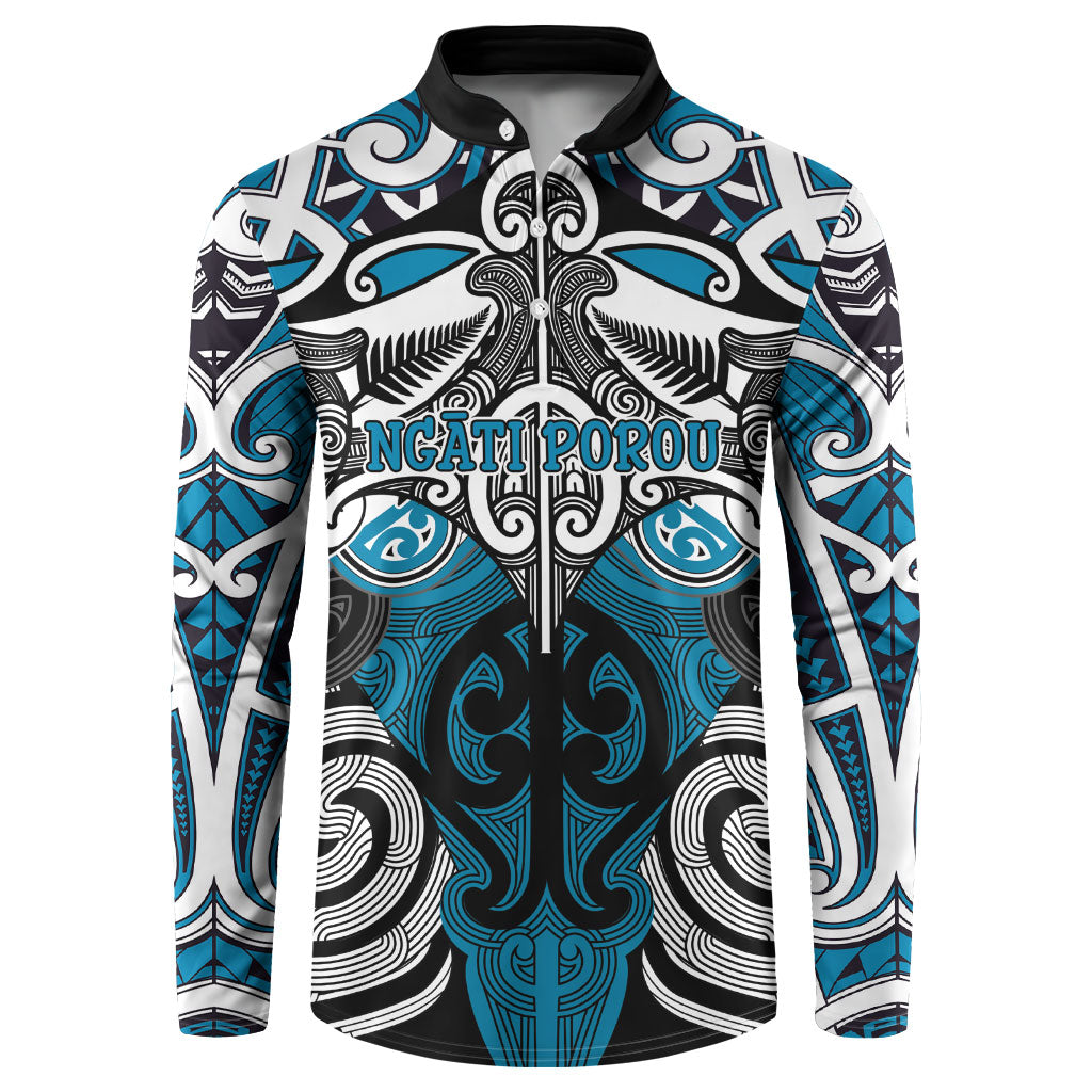 Personalised Maori Ngati Porou Button Sweatshirt Silver Fern Kowhaiwhai Art LT01 Blue - Polynesian Pride