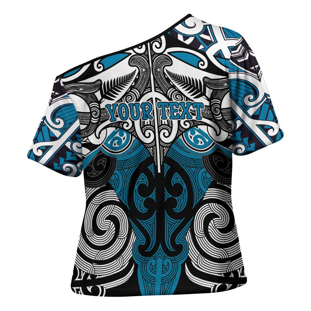 Personalised Maori Ngati Porou Cross Shoulder Shirt Silver Fern Kowhaiwhai Art LT01 - Polynesian Pride