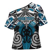 Personalised Maori Ngati Porou Cross Shoulder Shirt Silver Fern Kowhaiwhai Art LT01 - Polynesian Pride