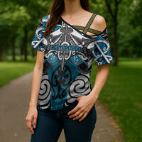 Personalised Maori Ngati Porou Cross Shoulder Shirt Silver Fern Kowhaiwhai Art LT01 - Polynesian Pride