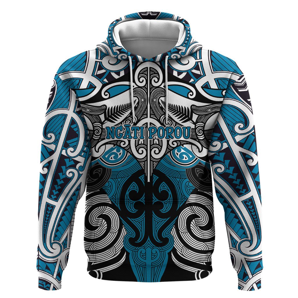 Personalised Maori Ngati Porou Hoodie Silver Fern Kowhaiwhai Art LT01 Pullover Hoodie Blue - Polynesian Pride