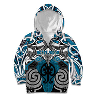 Personalised Maori Ngati Porou Kid Hoodie Silver Fern Kowhaiwhai Art LT01 Zip Hoodie Blue - Polynesian Pride