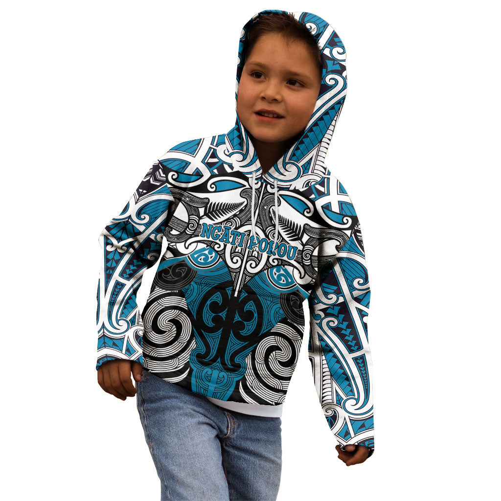 Personalised Maori Ngati Porou Kid Hoodie Silver Fern Kowhaiwhai Art LT01 - Polynesian Pride