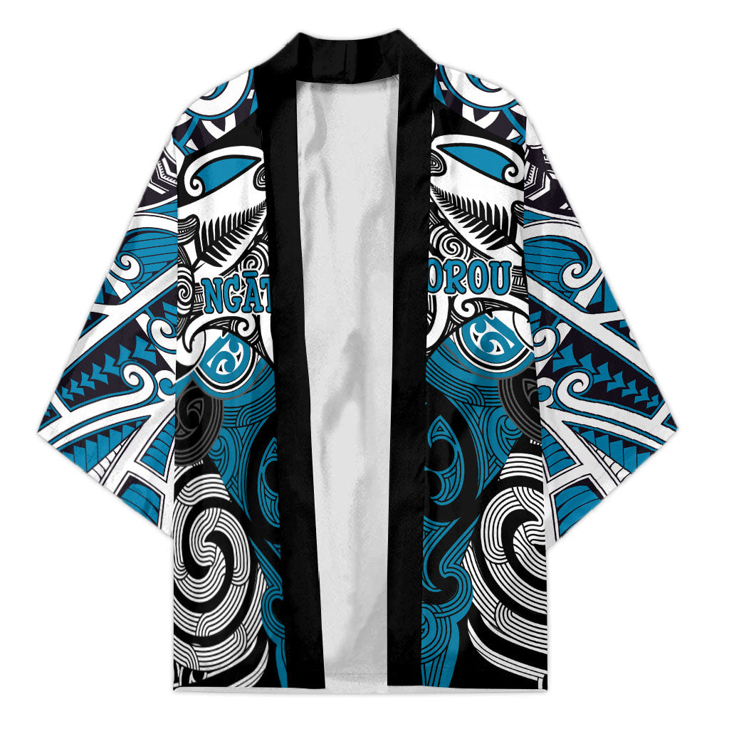 Personalised Maori Ngati Porou Kimono Silver Fern Kowhaiwhai Art LT01 Unisex Blue - Polynesian Pride