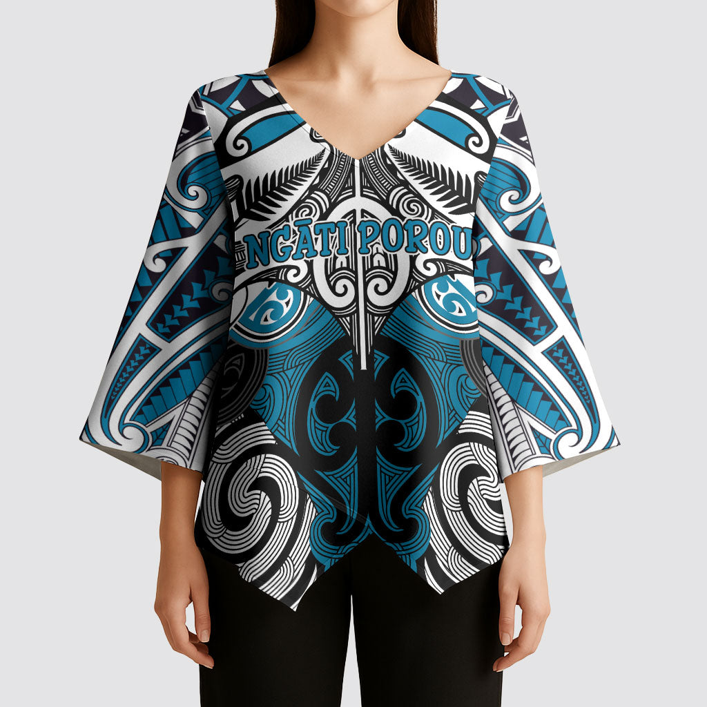 Personalised Maori Ngati Porou Kimono Sleeve Blouse Silver Fern Kowhaiwhai Art LT01 - Polynesian Pride