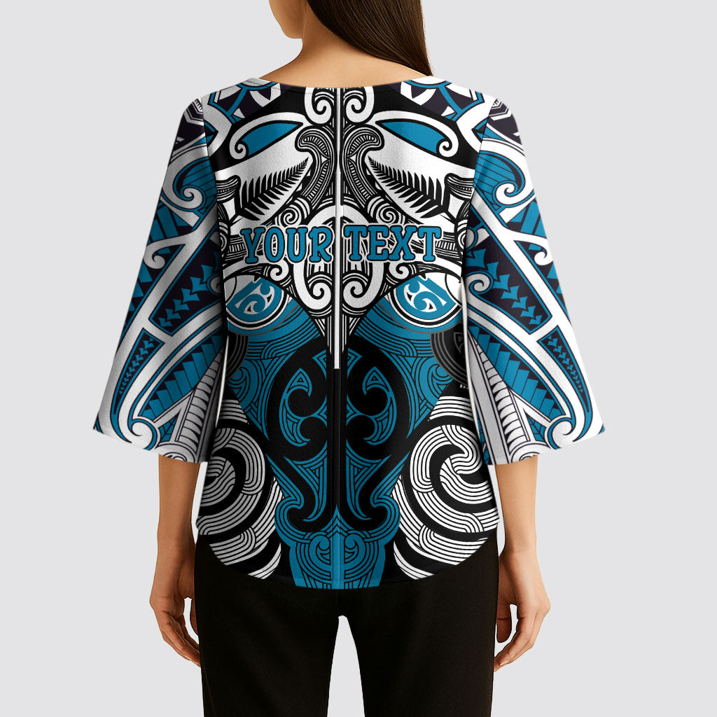 Personalised Maori Ngati Porou Kimono Sleeve Blouse Silver Fern Kowhaiwhai Art LT01 - Polynesian Pride