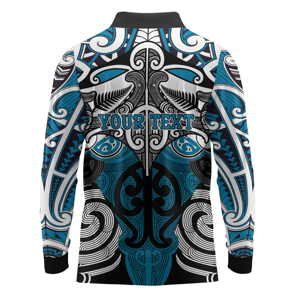 Personalised Maori Ngati Porou Long Sleeve Polo Shirt Silver Fern Kowhaiwhai Art LT01 - Polynesian Pride