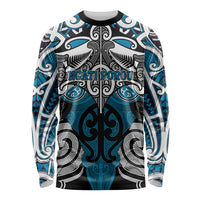 Personalised Maori Ngati Porou Long Sleeve Shirt Silver Fern Kowhaiwhai Art LT01 Unisex Blue - Polynesian Pride