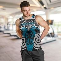 Personalised Maori Ngati Porou Men Tank Top Silver Fern Kowhaiwhai Art LT01 Blue - Polynesian Pride