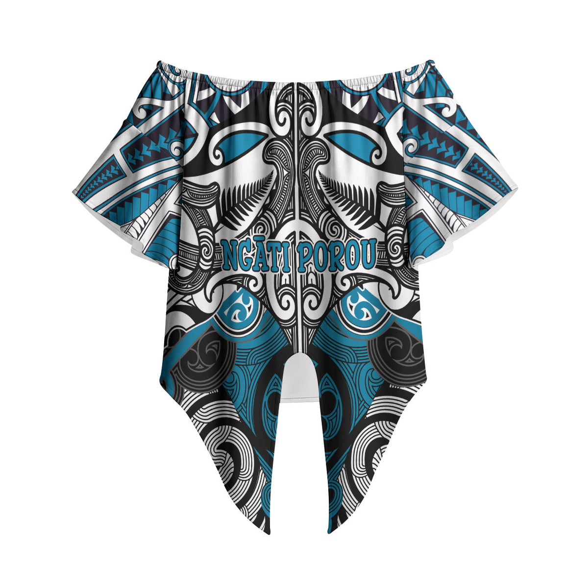 Personalised Maori Ngati Porou Off Shoulder Wrap Waist Top Silver Fern Kowhaiwhai Art LT01 - Polynesian Pride