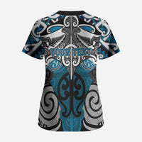 Personalised Maori Ngati Porou Scrub Top Silver Fern Kowhaiwhai Art LT01 - Polynesian Pride