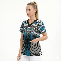 Personalised Maori Ngati Porou Scrub Top Silver Fern Kowhaiwhai Art LT01 - Polynesian Pride