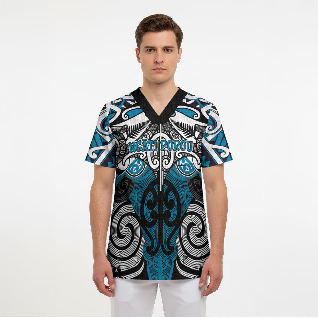 Personalised Maori Ngati Porou Scrub Top Silver Fern Kowhaiwhai Art LT01 - Polynesian Pride