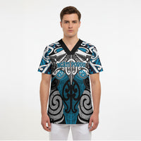 Personalised Maori Ngati Porou Scrub Top Silver Fern Kowhaiwhai Art LT01 - Polynesian Pride
