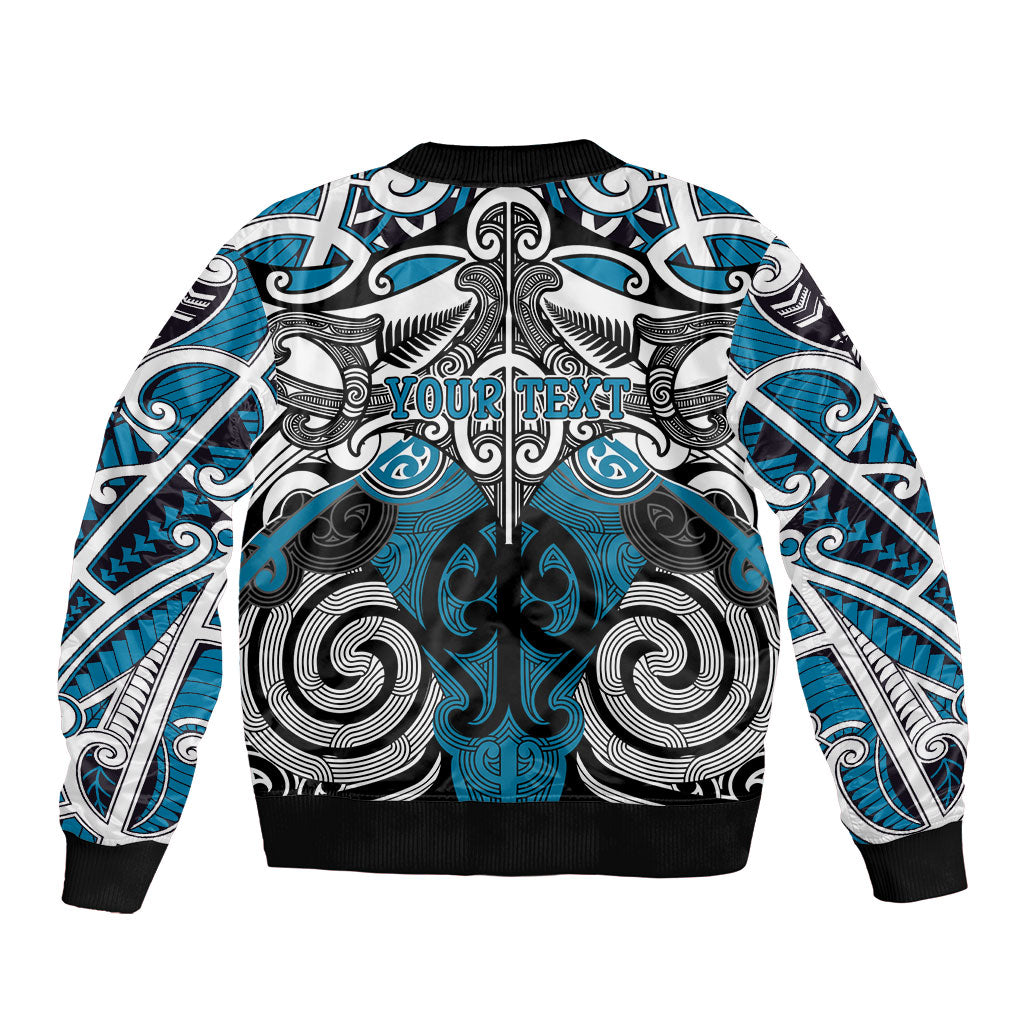 Personalised Maori Ngati Porou Sleeve Zip Bomber Jacket Silver Fern Kowhaiwhai Art LT01 - Polynesian Pride