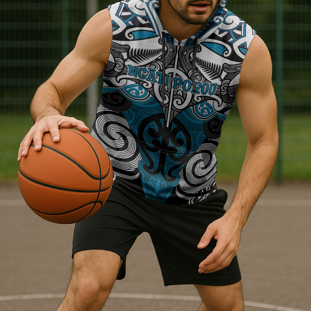 Personalised Maori Ngati Porou Sleeveless Hoodie Silver Fern Kowhaiwhai Art LT01 - Polynesian Pride