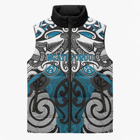 Personalised Maori Ngati Porou Sleeveless Puffer Jacket Silver Fern Kowhaiwhai Art LT01 Unisex Blue - Polynesian Pride