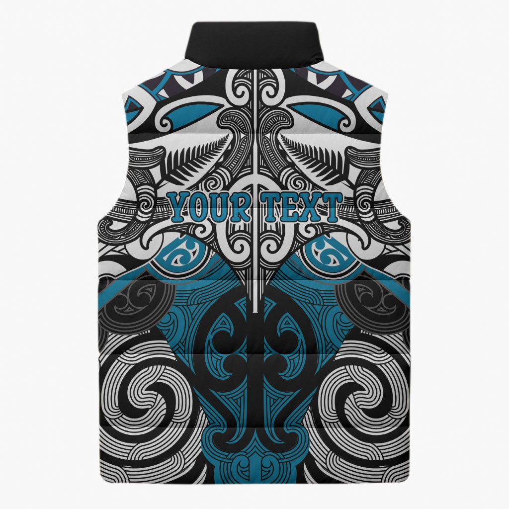 Personalised Maori Ngati Porou Sleeveless Puffer Jacket Silver Fern Kowhaiwhai Art LT01 - Polynesian Pride