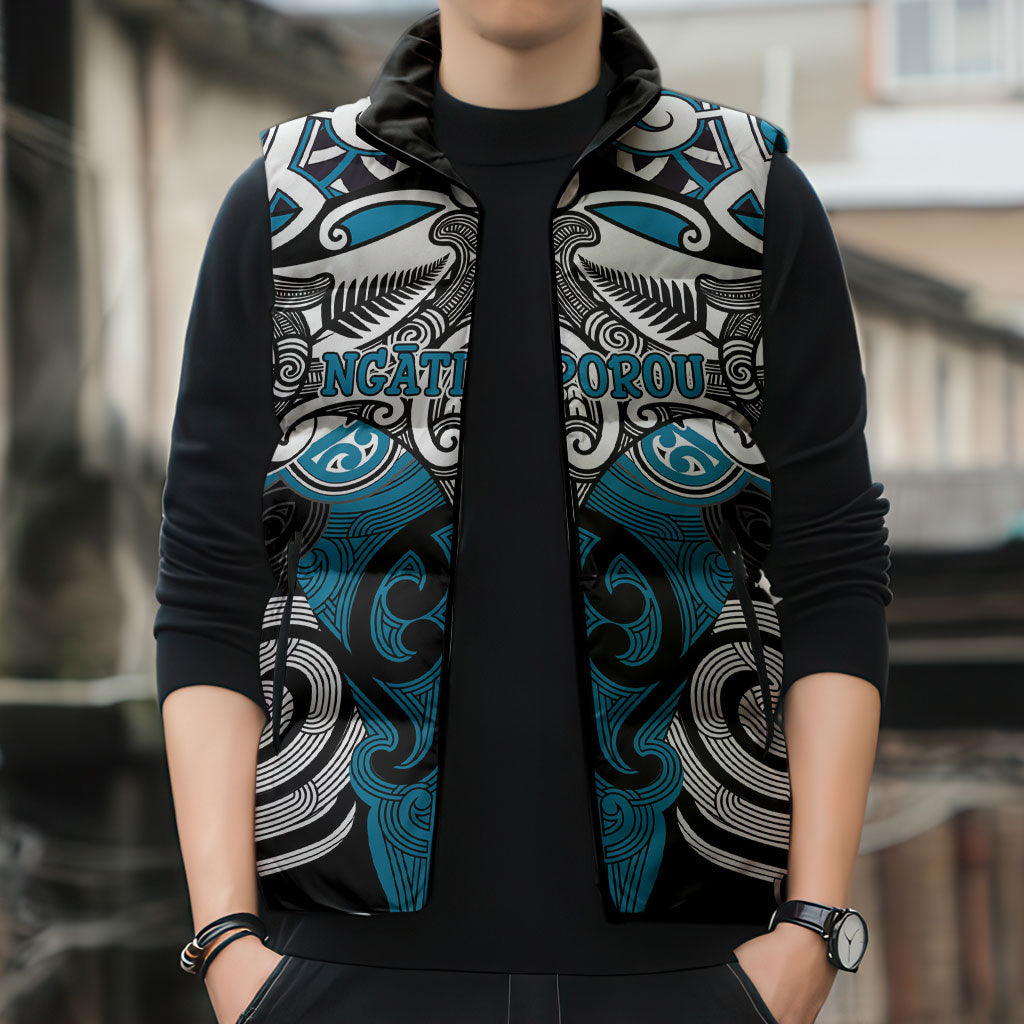 Personalised Maori Ngati Porou Sleeveless Puffer Jacket Silver Fern Kowhaiwhai Art LT01 - Polynesian Pride