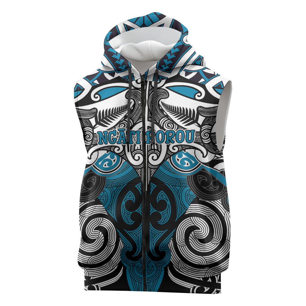 Personalised Maori Ngati Porou Sleeveless Zip Hoodie Silver Fern Kowhaiwhai Art LT01 Blue - Polynesian Pride