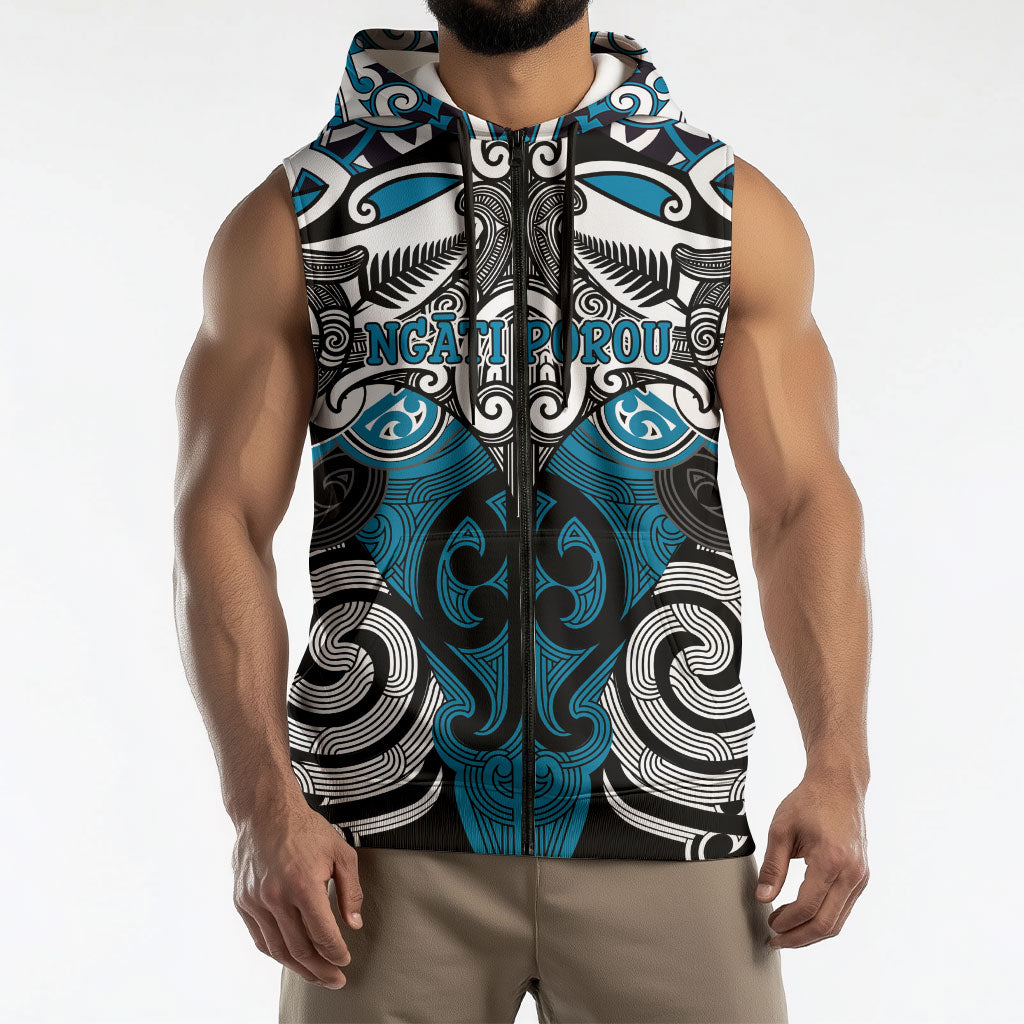 Personalised Maori Ngati Porou Sleeveless Zip Hoodie Silver Fern Kowhaiwhai Art LT01 - Polynesian Pride