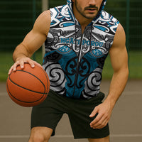 Personalised Maori Ngati Porou Sleeveless Zip Hoodie Silver Fern Kowhaiwhai Art LT01 - Polynesian Pride