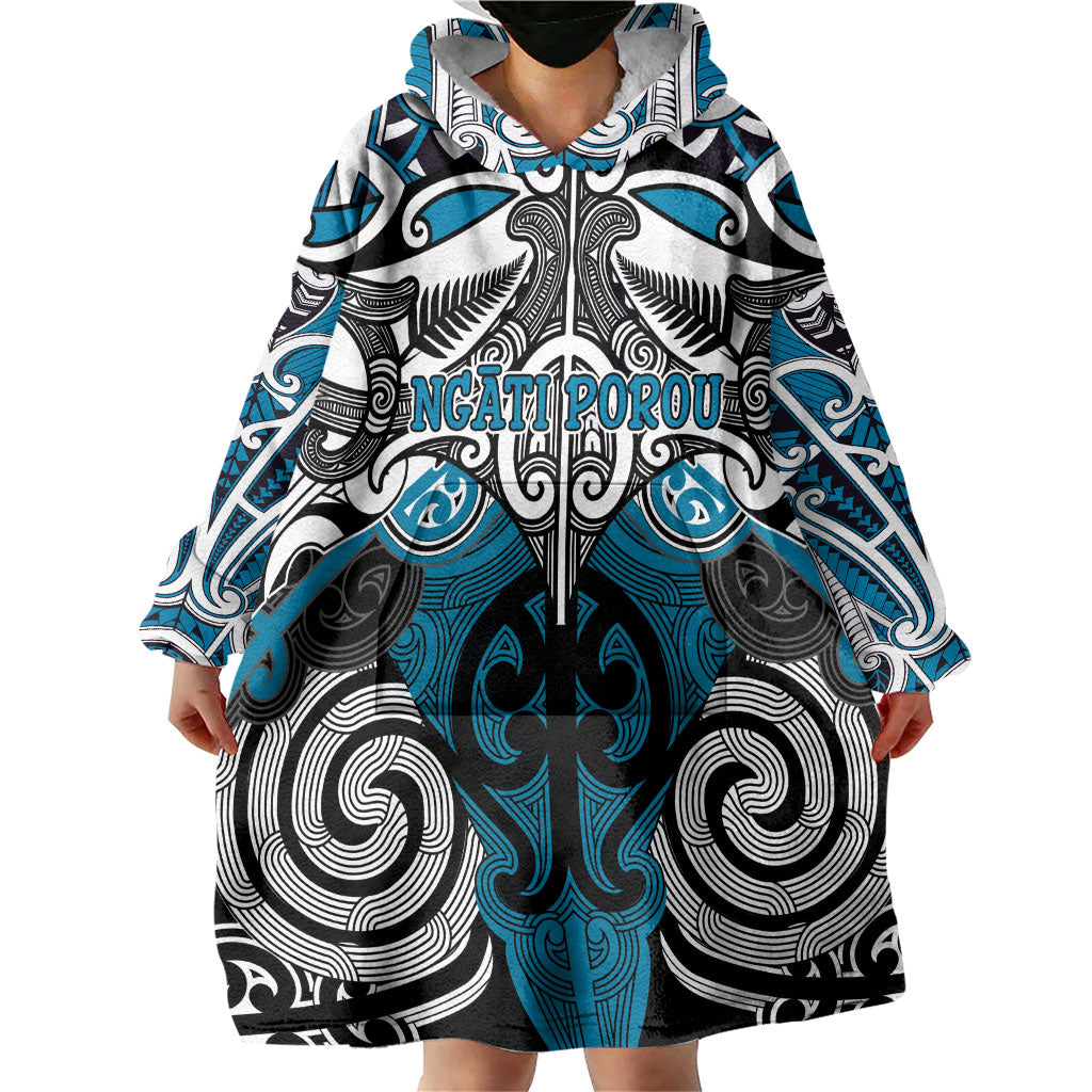 Personalised Maori Ngati Porou Wearable Blanket Hoodie Silver Fern Kowhaiwhai Art LT01 - Polynesian Pride