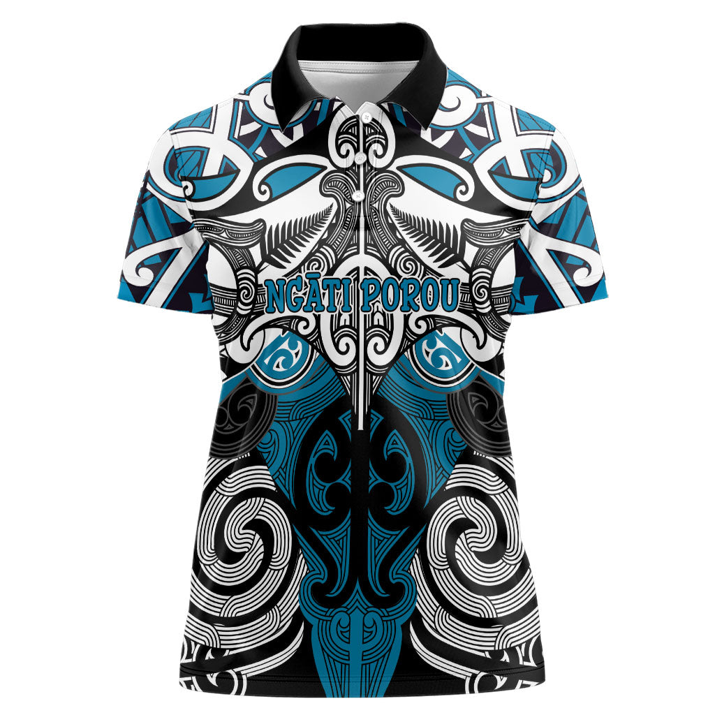 Personalised Maori Ngati Porou Women Polo Shirt Silver Fern Kowhaiwhai Art LT01 Female Blue - Polynesian Pride