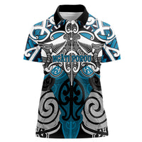 Personalised Maori Ngati Porou Women Polo Shirt Silver Fern Kowhaiwhai Art LT01 Female Blue - Polynesian Pride