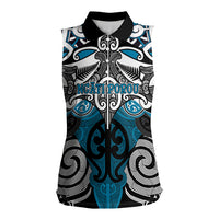 Personalised Maori Ngati Porou Women Sleeveless Polo Shirt Silver Fern Kowhaiwhai Art LT01 Female Blue - Polynesian Pride