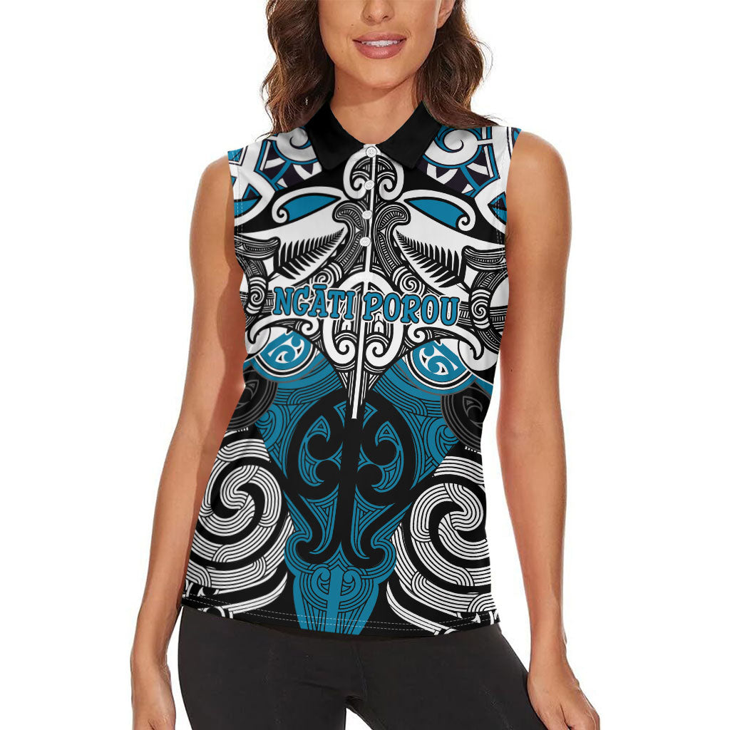 Personalised Maori Ngati Porou Women Sleeveless Polo Shirt Silver Fern Kowhaiwhai Art LT01 - Polynesian Pride