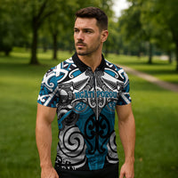 Personalised Maori Ngati Porou Zipper Polo Shirt Silver Fern Kowhaiwhai Art LT01 - Polynesian Pride