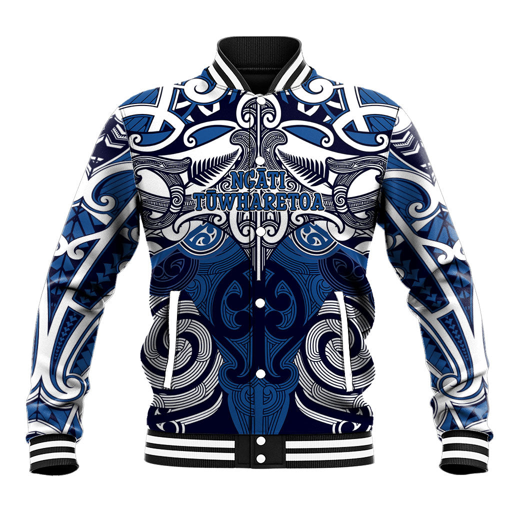 Personalised Maori Ngati Tuwharetoa Baseball Jacket Silver Fern Kowhaiwhai Art LT01 Unisex Blue - Polynesian Pride