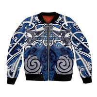 Personalised Maori Ngati Tuwharetoa Bomber Jacket Silver Fern Kowhaiwhai Art LT01 Unisex Blue - Polynesian Pride