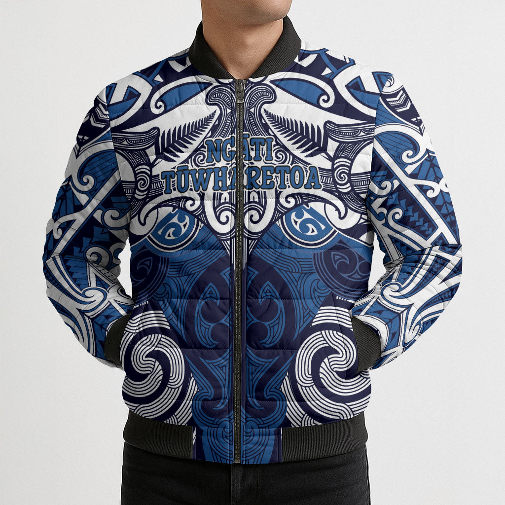 Personalised Maori Ngati Tuwharetoa Bomber Puffer Jacket Silver Fern Kowhaiwhai Art LT01 - Polynesian Pride