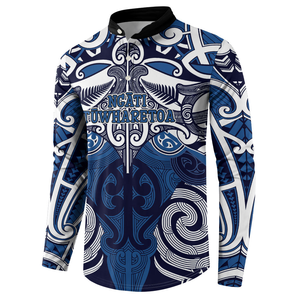 Personalised Maori Ngati Tuwharetoa Button Sweatshirt Silver Fern Kowhaiwhai Art LT01 - Polynesian Pride